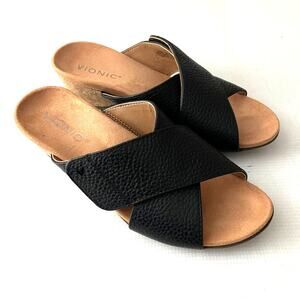 Vionic Leticia Sandals Black Cork Heel Women Size 7